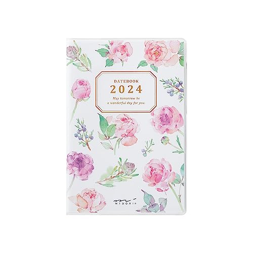 Midori 22236006 Pocket Diary Notebook, 2024, Mini, Monthly, Country Time, Floral Pattern, Starts October 2023 (country time floral pattern)