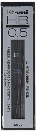 Uni Mechanical Pencil Lead Hi 0.5 mm, HB, 60 mm x 40 Lead (HU05300HB)