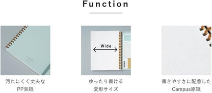 KOKUYO Graph Journal Notebook, Sooofa 7.2'' x 5.5'' Soft Ring Notebook for Women 4mm Grid Ruled, 80 Perforated Sheets, Green, B6 Notebook for Work Journals for Writing. Japan Import (SU-SV748S4-G)