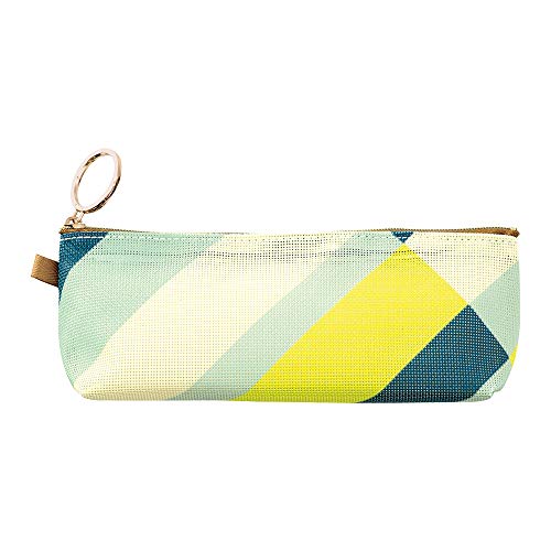 Midori 41800006 Pencil Case, Mesh, Striped Pattern, Yellow-Green
