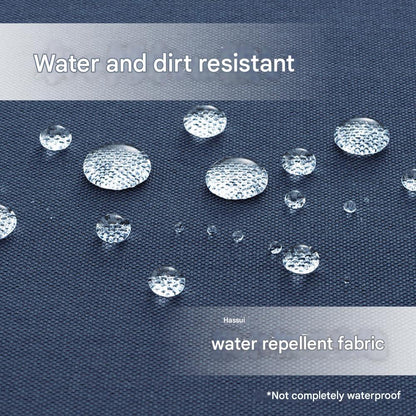 Water droplets on a textured surface with text indicating water and dirt resistance.