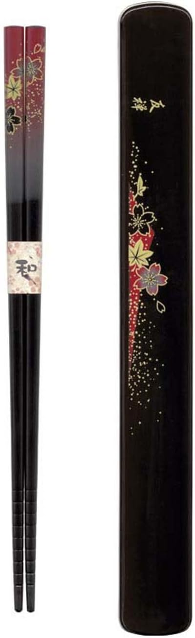 JapanBargain 3687, Travel Chopsticks with Case Reusable Chinese Korean Japanese Bamboo Portable Chop Sticks Utensil Dishwasher Safe Made in Japan, Yuzen Red