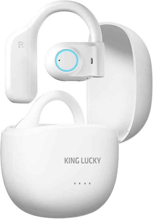 King Lucky i31PRO Open Ear Headphones Wireless Bluetooth 5.3 Earbuds Ear Hanging Bluetooth Headset with mic White 60Hrs Playtime ipx5 Waterproof Sports Ear Buds for Gym Running Gaming(Off-White)