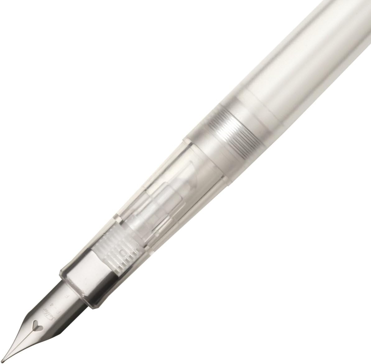 Sailor HighAce Neo Clear Beginners Fountain Pen, Steel Nib, Fine, Silver Body (11-0119-219) close up nib