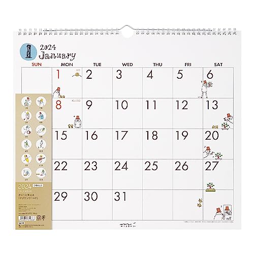 Midori 31287006 2024 Wall Calendar, Large, Country Time Floral Pattern (Ojisan Print)