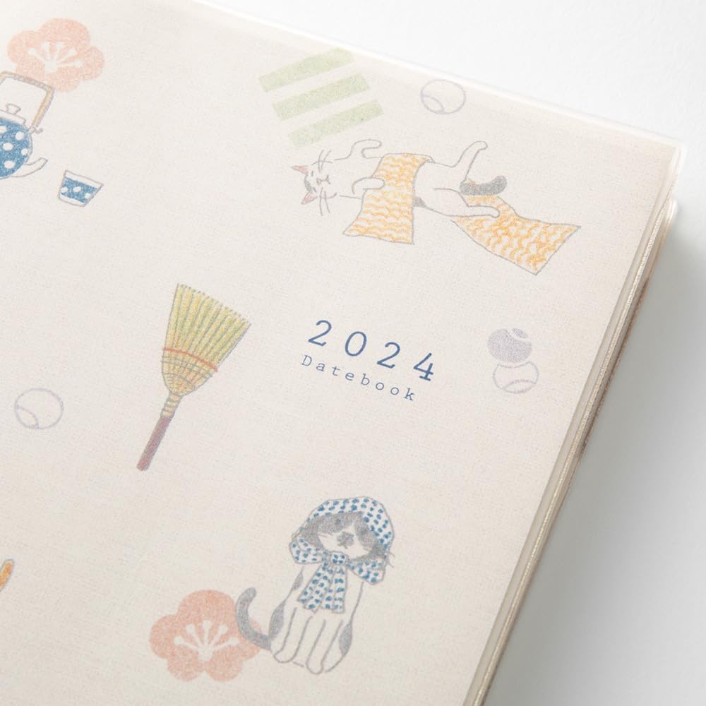 Midori Pocket Diary 22256006 Weekly Planner, 2024, B6, Cat Pattern, Starts January 2024 (Cat Print)