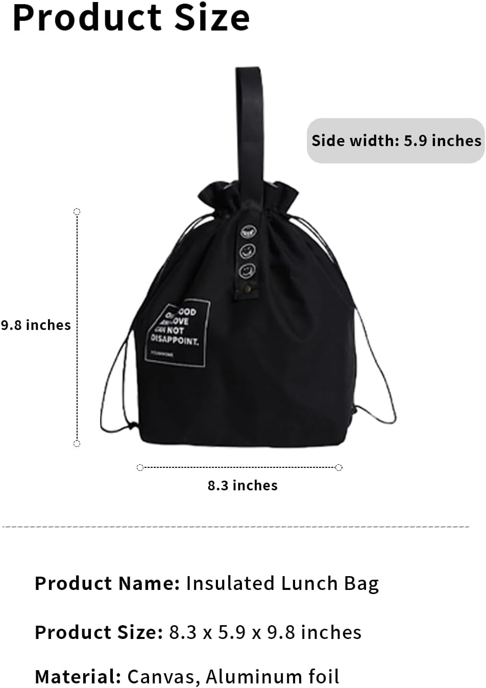 MRSXXNTY Lunch Bag Lunch Box for Men and Women,Canvas Insulated Lunch Bag,Mens Lunchbox for Work,Waterproof Insulated Drawstring Hand Carry Bag (Black)