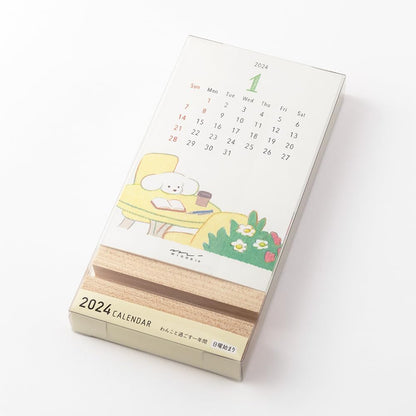 Midori 31278006 2024 Calendar, Tabletop Stand, Dog Pattern (Dog Print)