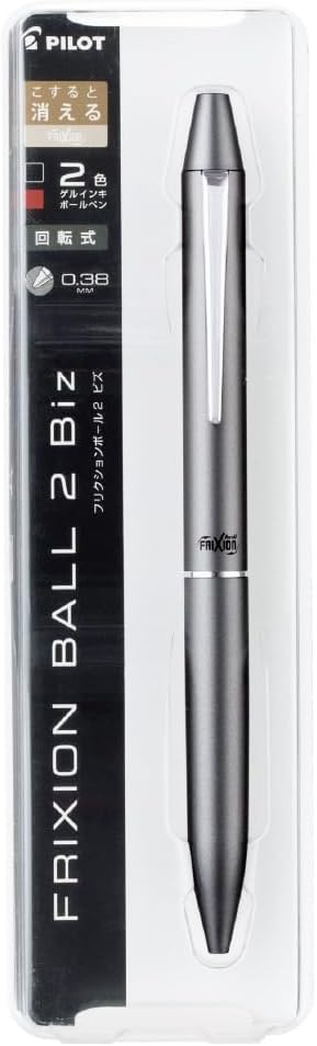 PILOT Frixion Ballpoint Pen, Firxion Biz 2, Black & Red Ink, Gray (LFBT-3SUF-GY)