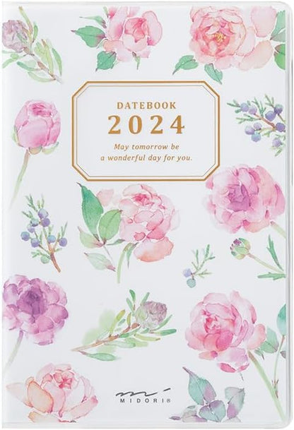 Midori 22236006 Pocket Diary Notebook, 2024, Mini, Monthly, Country Time, Floral Pattern, Starts October 2023 (country time floral pattern)