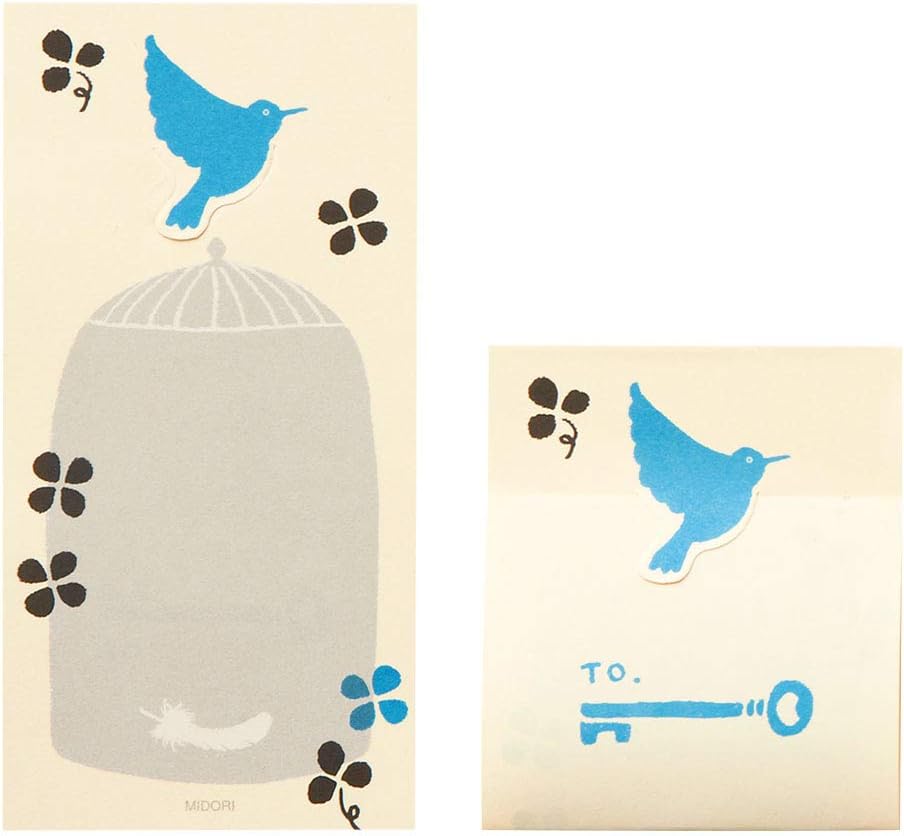 Midori 11787006 Sticky Paper Secret Blue Bird Pattern