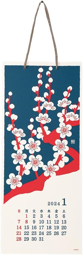 Midori 3130006 2024 Calendar, Wall Hanging, L, Echizen Washi Paper, Traditional Pattern (L (Stalk))