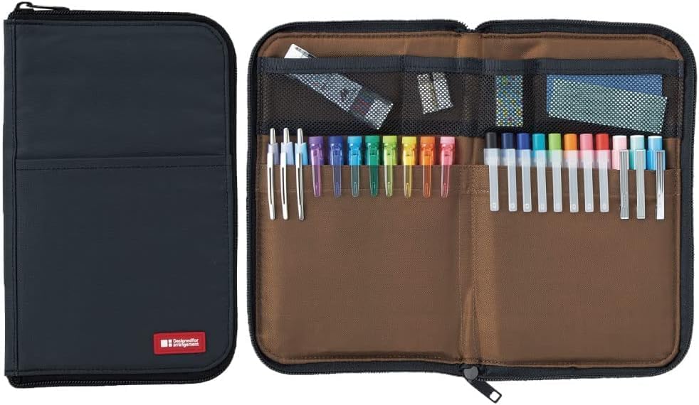 LIHITLAB LAB Slim Pen/Pencil Pouch, Wide, 0.7 ?� 5.5 ?� 8.5 Inches, Black (A7653-24)