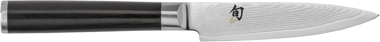 Shun Classic 4" Paring Knife, Handcrafted Japanese Vegetable & Fruit Knife, VG-MAX Core with Damascus Stainless Steel Cladding, Pakkawood Handle, Small Kitchen Tool for Peeling, Coring & Cutting
