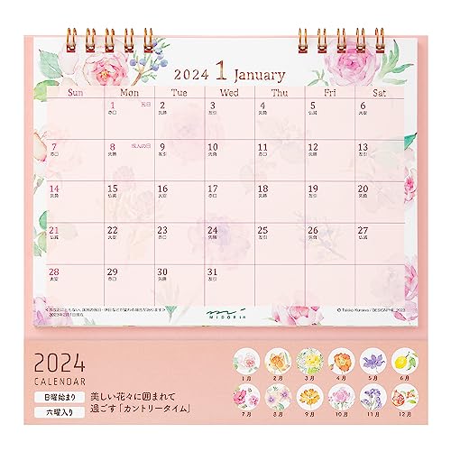 Midori 31273006 2024 Calendar, Tabletop, M, Country Time Floral Pattern (country thyme floral)