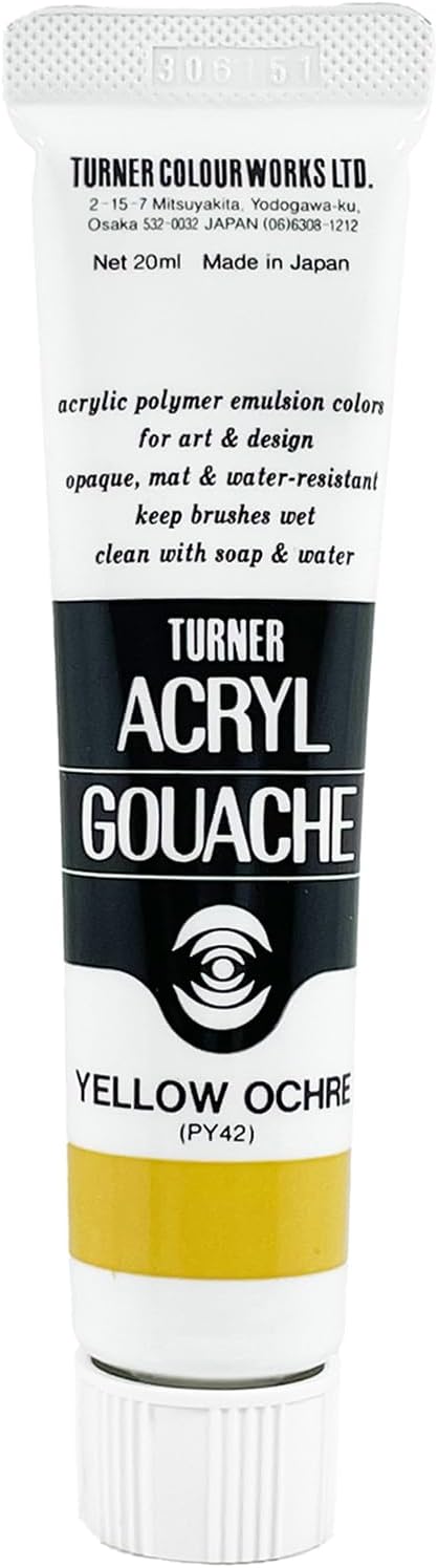 Turner Colour Works Acryl Gouache Artist Acrylic Paint - Single 20 ml Tube - Yellow Ochre