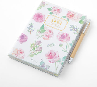 Midori Pocket Diary 22256006 Weekly Planner, 2024, B6, Cat Pattern, Starts January 2024 (country time floral pattern)