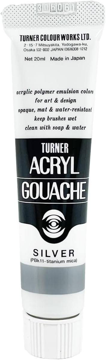 Turner Colour Works Acryl Gouache Artist Acrylic Paint - Single 20 ml Tube - Silver