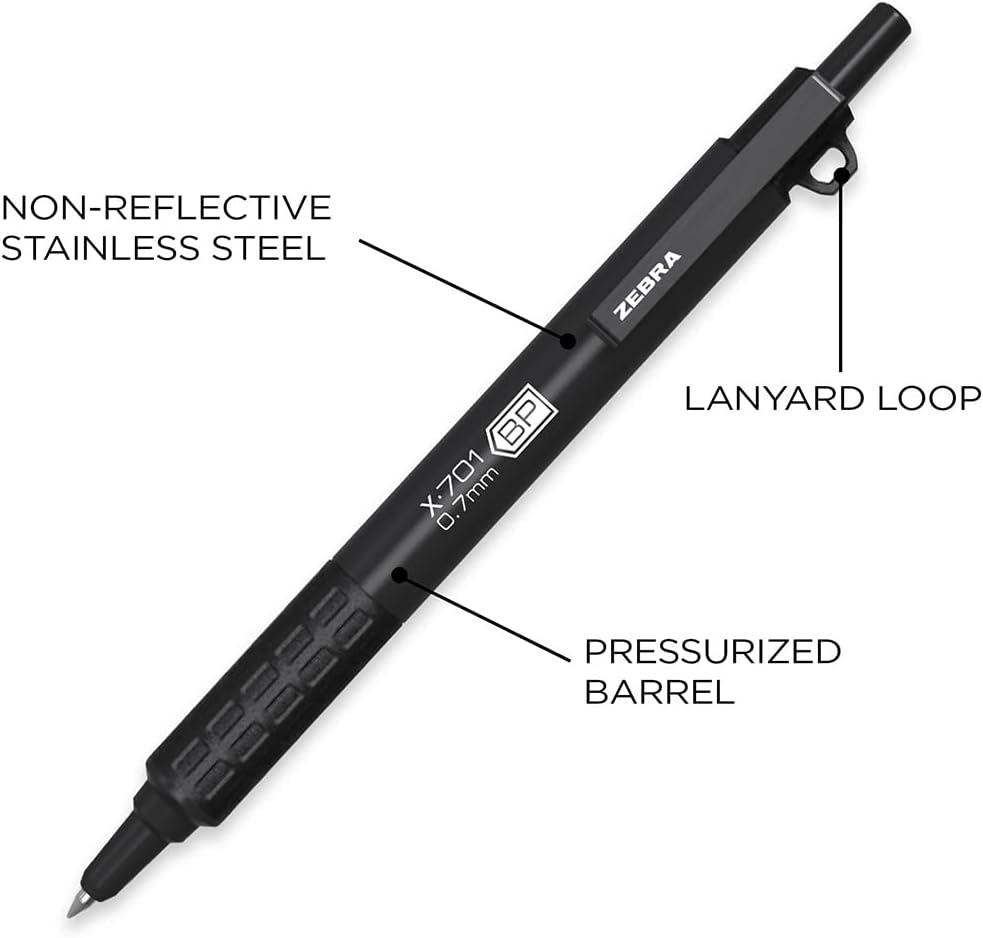 ZEBRA X-701 Tactical Ballpoint Pen And Refills, Fine Point, 0.7mm, Black Ink, 1 Pen And 2 Refills (Pack of 1)