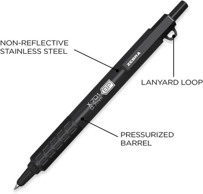 ZEBRA X-701 Tactical Ballpoint Pen And Refills, Fine Point, 0.7mm, Black Ink, 1 Pen And 2 Refills (Pack of 1)