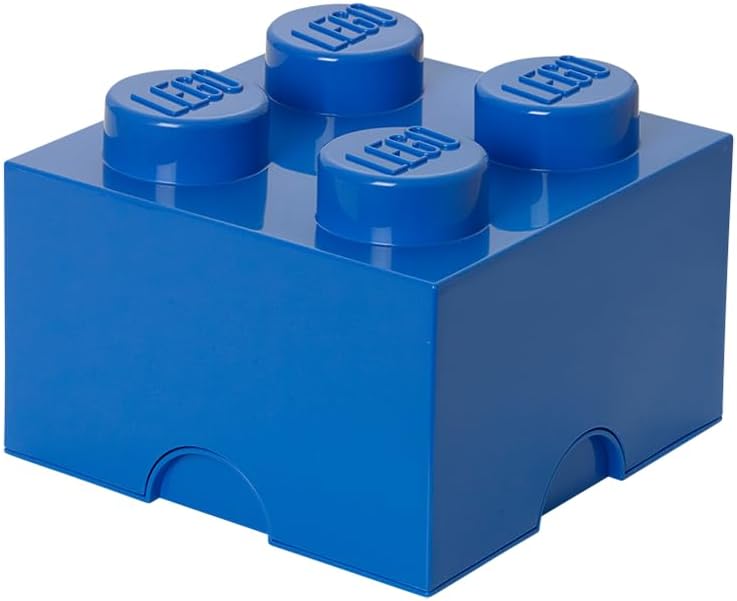 LEGO Storage Brick 4 Knobs Blue - Stackable Plastic Storage Box with Lid for Kids and Adults Ideal Desk Organizer and Toy Box - 5.6L Capacity