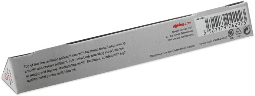 rOtring Rapid Pro Retractable Ballpoint Technical Drawing Pen, Medium Point, Blue Ink, Black Full-Metal Body