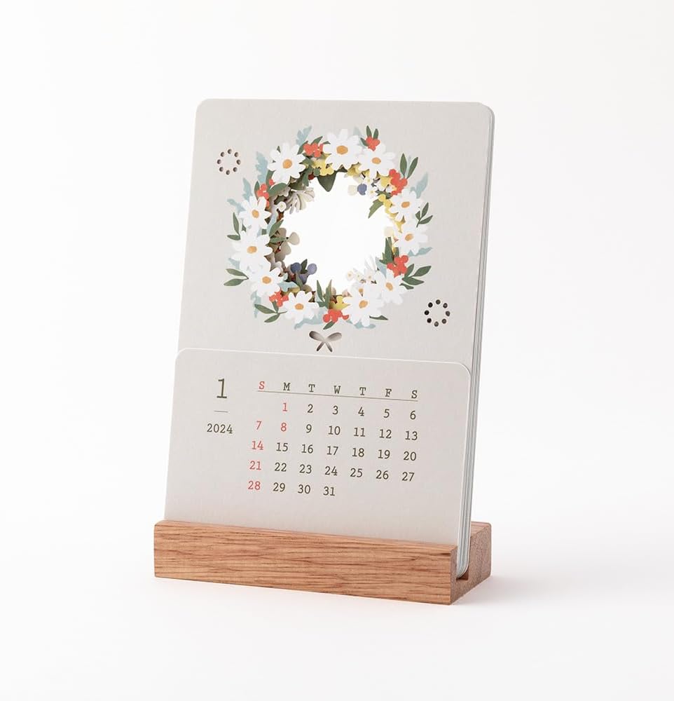 MIDORI 31280006 2024 Desktop Calendar Excluding the Seasons Limited Edition with Stickers, Floral Print