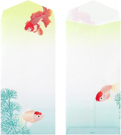 Midori 87108006 Envelope Paper Series Summer Letter Silk Goldfish and Aquatic Plant Pattern