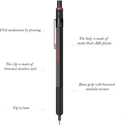 rOtring 1904727 500 0.7mm Mechanical Pencil, Black (502507N)