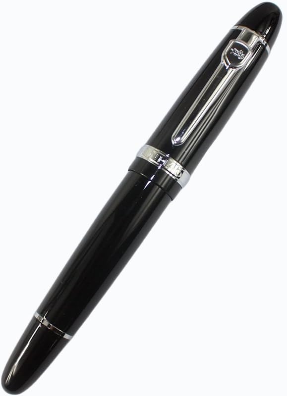 JINHAO Advanced Fountain Pen 159 Black Bright with Silver Broad Nib front view