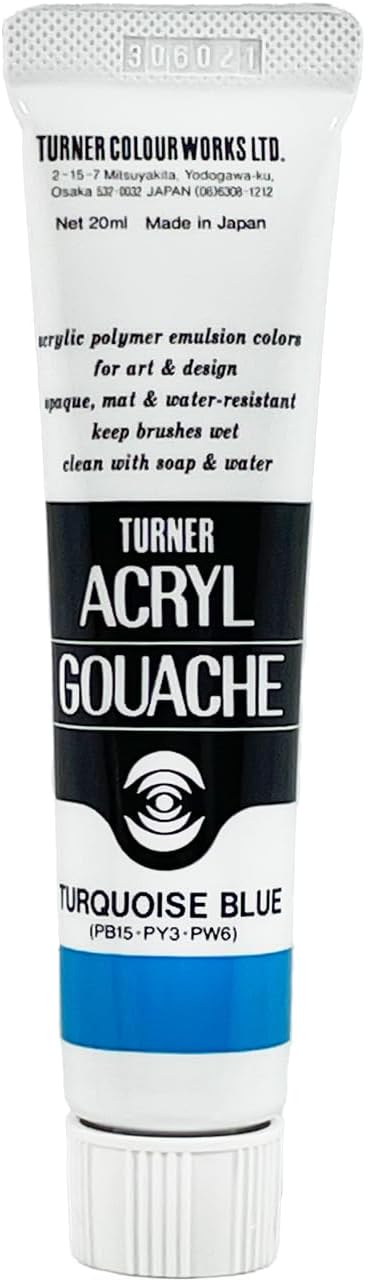 Turner Colour Works Acryl Gouache Artist Acrylic Paint - Single 20 ml Tube - Turquoise Blue