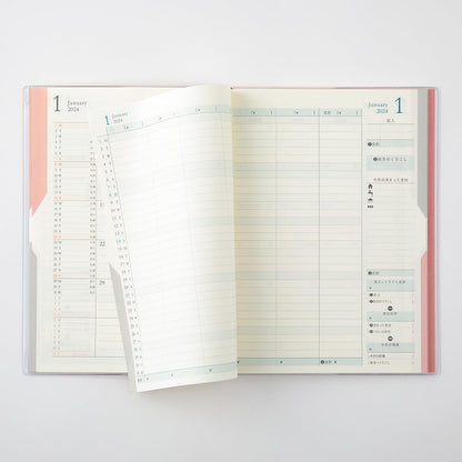 Midori 22266006 Double Schedule Planner, 2024, B6, Monthly Money, Pink (Starts October 2023) (Pink)