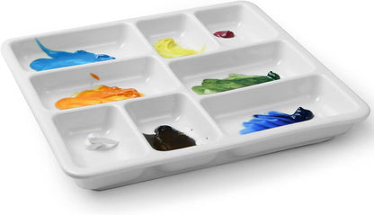 MEEDEN 8-Well Ceramic Artist Paint Palette, Square Porcelain Watercolor Palette, White Ceramic Mixing Tray for Gouache Painting, Oil Painting, Acrylic Painting & Tempera Painting, 7"?� 7"?� 0.9"