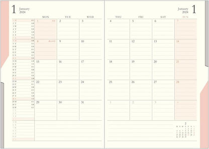 Midori 22262006 Double Schedule Notebook, 2024, B6, Monthly, Black (Starts October 2023) (beige)