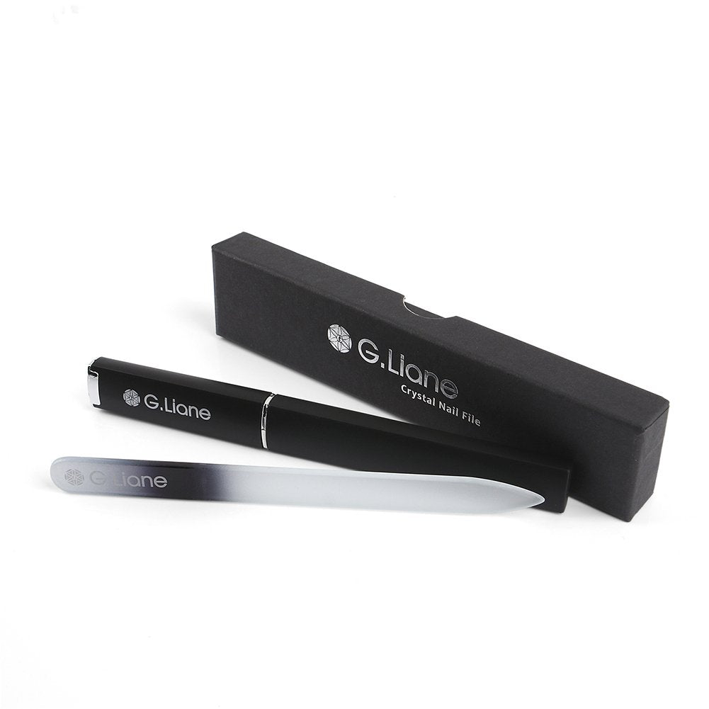 G.Liane Crystal Nail File???Professional Double Sided Glass Fingernail Files with Case,Manicure for Natural Acrylic Gels Nails,Manicure Tools for Home and Salon(Rainbow Black)