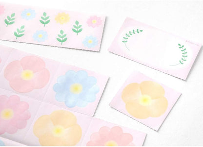 Midori 33244006 Colored Paper with Stickers, Floral Pattern