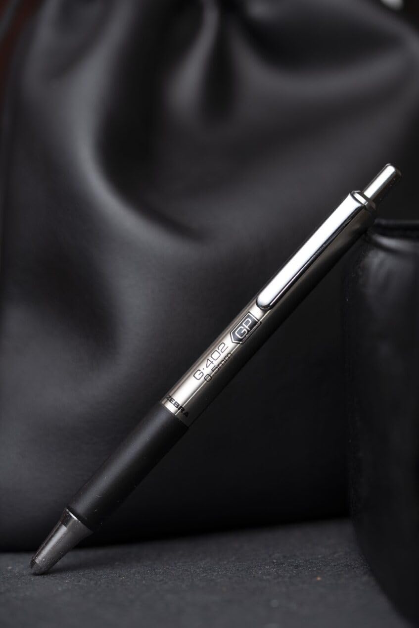 ZEBRA G-402 Retractable Gel Pen, Stainless Steel Barrel, Fine Point, 0.5mm, Black Ink, 12-Pack
