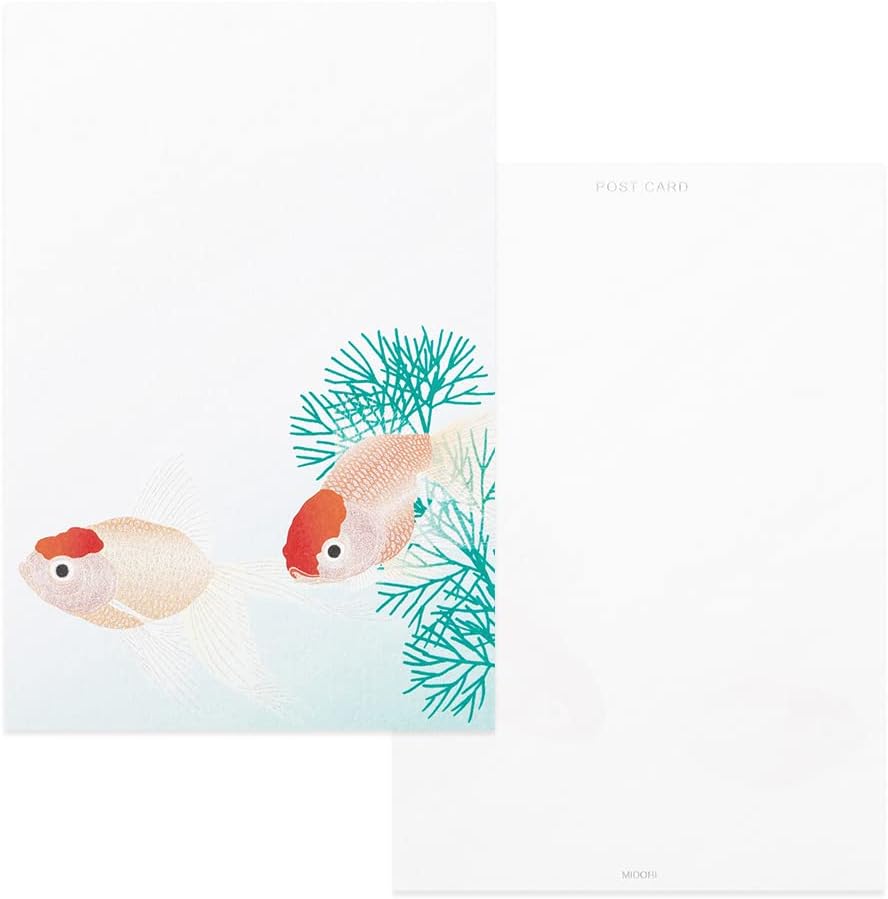 Midori 88689006 Postcard Notes, Paper Series, Summer Letter, Silk, Goldfish and Aquatic Plant Pattern