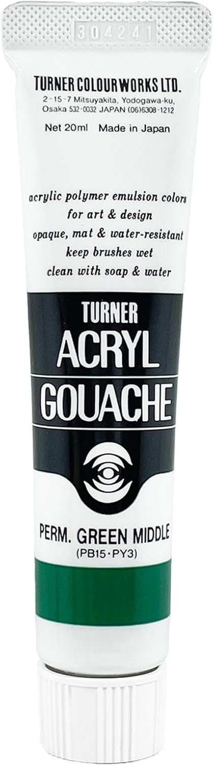 Turner Colour Works Acryl Gouache Artist Acrylic Paint - Single 20 ml Tube - Permanent Green Middle