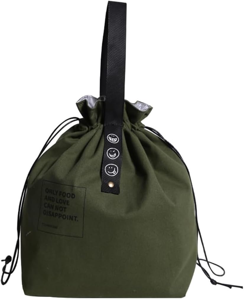 MRSXXNTY Lunch Bag Lunch Box for Men and Women,Canvas Insulated Lunch Bag,Mens Lunchbox for Work,Waterproof Insulated Drawstring Hand Carry Bag (Military Green)