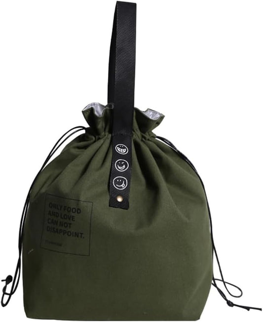 MRSXXNTY Lunch Bag Lunch Box for Men and Women,Canvas Insulated Lunch Bag,Mens Lunchbox for Work,Waterproof Insulated Drawstring Hand Carry Bag (Military Green)