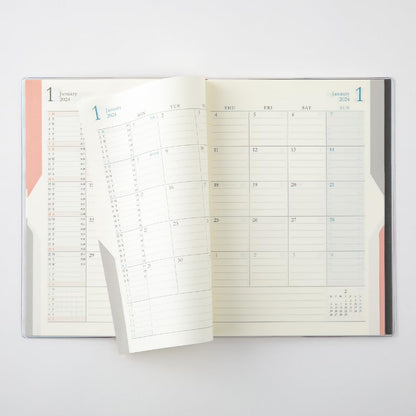 Midori 22262006 Double Schedule Notebook, 2024, B6, Monthly, Black (Starts October 2023) (beige)