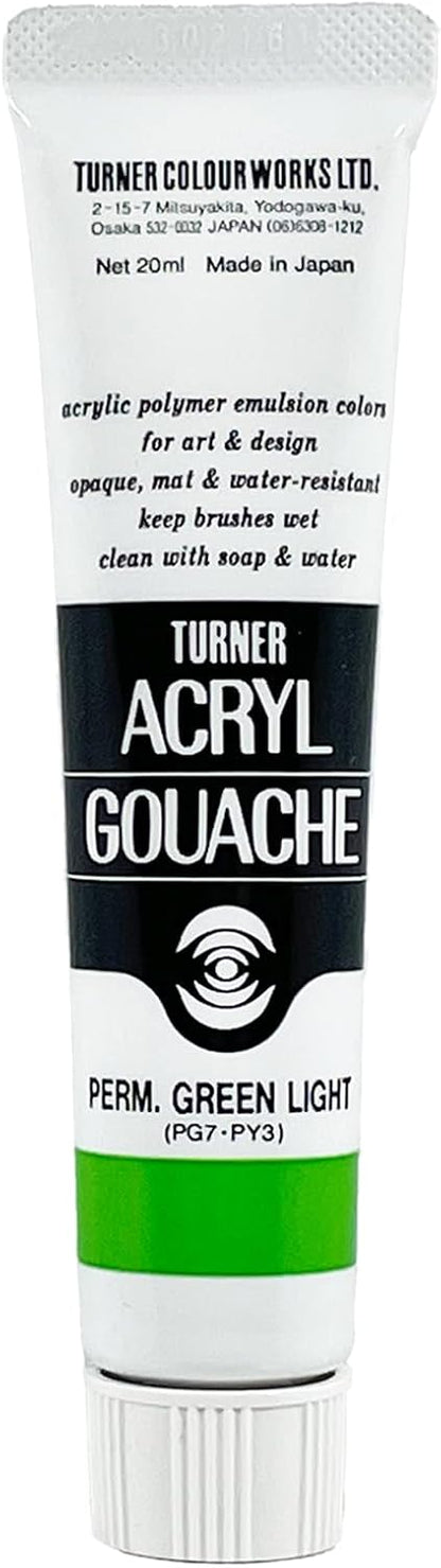 Turner Colour Works Acryl Gouache Artist Acrylic Paint - Single 20 ml Tube - Permanent Green Light