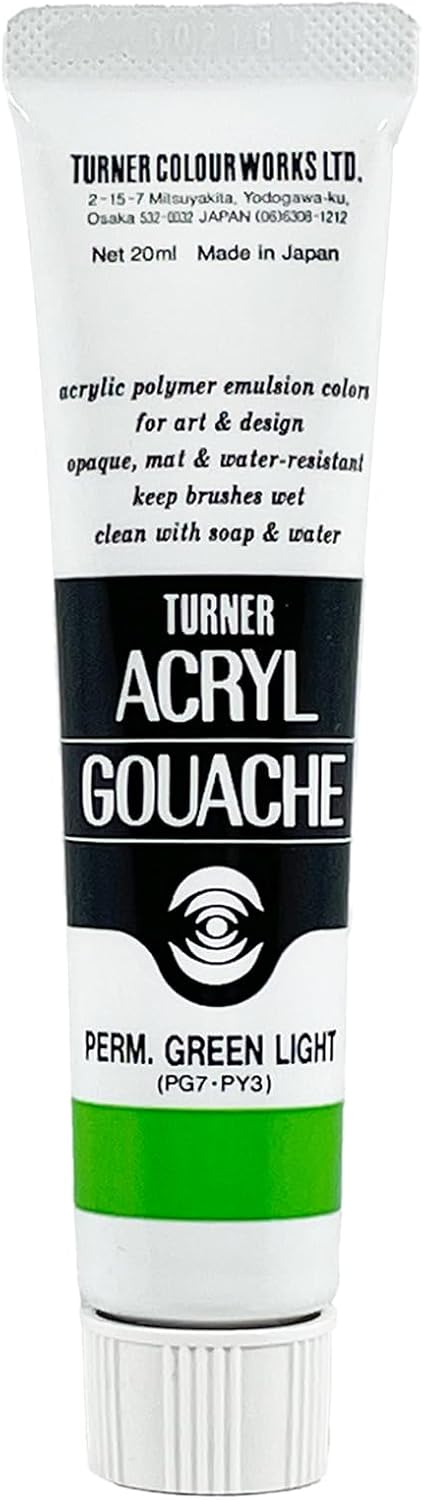 Turner Colour Works Acryl Gouache Artist Acrylic Paint - Single 20 ml Tube - Permanent Green Light
