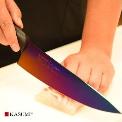 Kasumi Titanium Coated KTB3 7-3/4-Inch Titanium-Coated Carving Knife, Blue