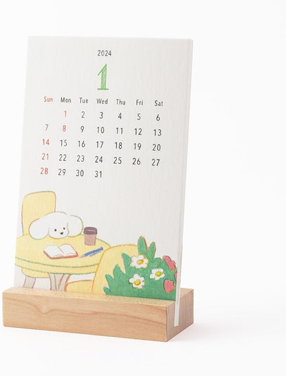 Midori 31278006 2024 Calendar, Tabletop Stand, Dog Pattern (Dog Print)