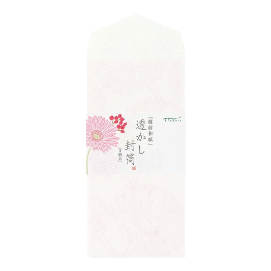 Midori 20484006 Vertical Openwork Washi Envelope Pink Bouquet Pattern