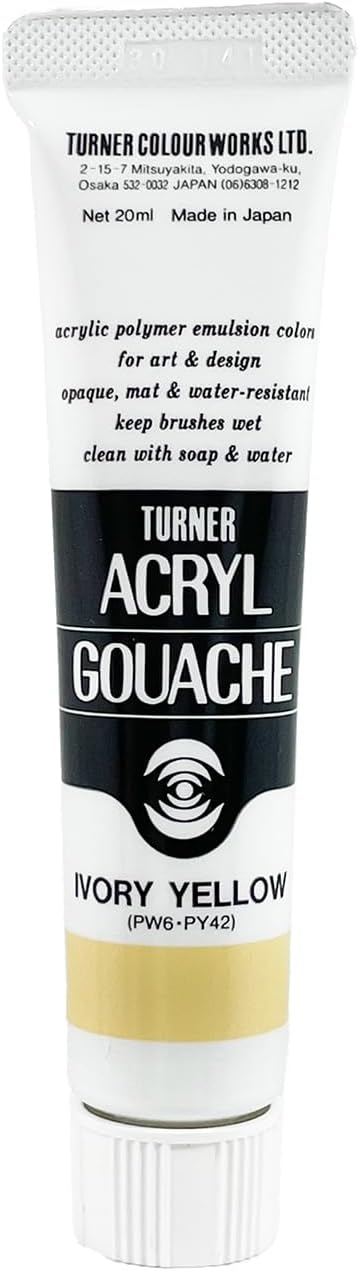Turner Colour Works Acryl Gouache Artist Acrylic Paint - Single 20 ml Tube - Ivory Yellow