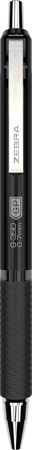 ZEBRA G-350 Retractable Gel Pen, Medium Point, 0.7mm, Space Black Barrel, Black Rapid Dry Ink, 12 Pack, Model: 40710