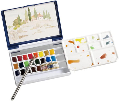 Holbein Artist's Watercolors Set of 24 Half-Pans with Brush (Palm Box Plus) PN697